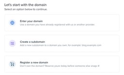 screenshot of the dreamhost options for entering a subdomain. shows two fields, the first field is an input to choose a subdomain with placeholder text that says "Blog"